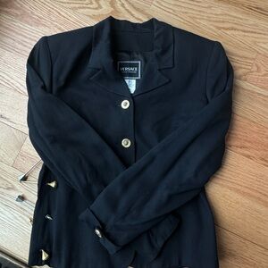 Vintage 90s Versace Jeans Couture Black Blazer Gold Medusa Buttons IT 40